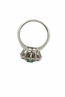 Bague ancienne or blanc diamants et émeraude
