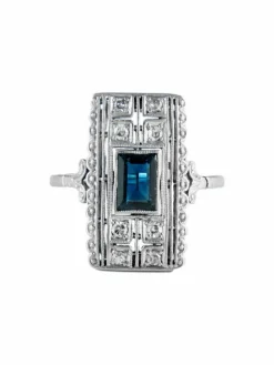 Bague Ancienne Or Blanc Platine Saphir Diamants Circa 1910