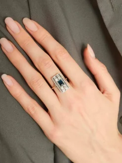 Bague Ancienne Or Blanc Platine Saphir Diamants Circa 1910
