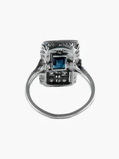 Bague Ancienne Or Blanc Platine Saphir Diamants Circa 1910