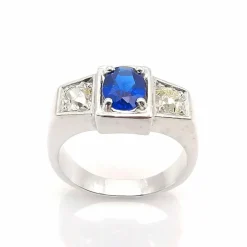 Bague ancienne or blanc saphir & diamants
