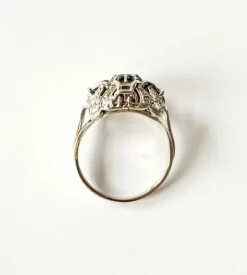Bague ancienne or blanc saphir et diamants anciens