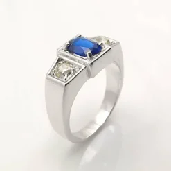 Bague ancienne or blanc saphir & diamants