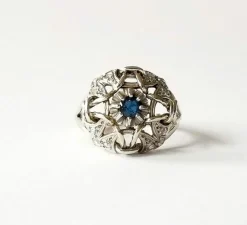 Bague ancienne or blanc saphir et diamants anciens