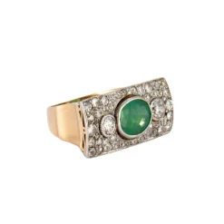 BAGUE ANCIENNE OR, DIAMANTS & EMERAUDE