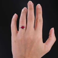 Bague ancienne or et rubis de synthèse
