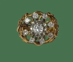 BAGUE ANCIENNE OR JAUNE 9 DIAMANTS