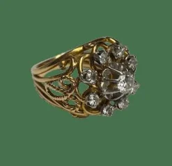 BAGUE ANCIENNE OR JAUNE 9 DIAMANTS