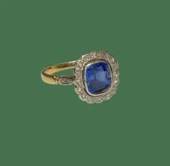 BAGUE ANCIENNE OR JAUNE DIAMANTS SAPHIR