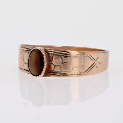 Bague ancienne or rose oeil du tigre