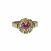Bague ancienne, or rose, perles fines et saphir rose