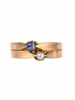 Bague ancienne or rose toi et moi perle fine saphir