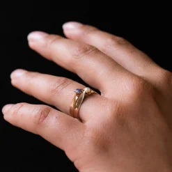 Bague ancienne or rose toi et moi perle fine saphir