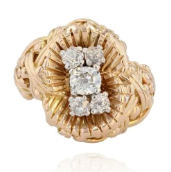 Bague ancienne or tressé et diamants