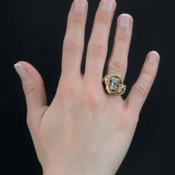Bague ancienne or tressé et diamants