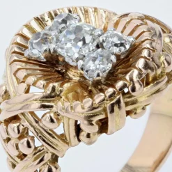 Bague ancienne or tressé et diamants