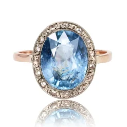 Bague ancienne ovale saphir naturel et diamants taillés en rose