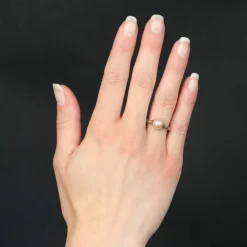 Bague ancienne perle et diamants taillés en rose