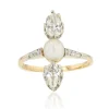 Bague ancienne perle fine et diamants poires