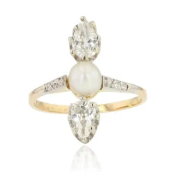 Bague ancienne perle fine et diamants poires