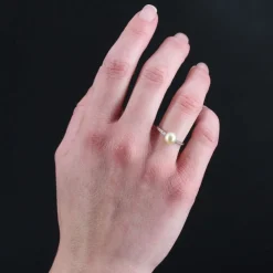 Bague ancienne perle fine diamants
