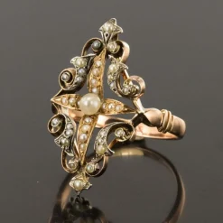 Bague ancienne perles fines or argent
