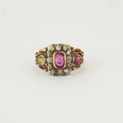 Bague ancienne Rubis Diamants Péridot