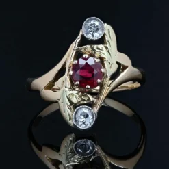 Bague ancienne rubis diamants Art nouveau