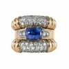 Bague ancienne saphir diamants à godrons