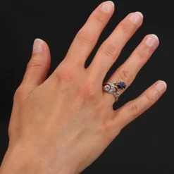 Bague ancienne saphir diamants duchesse