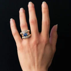 Bague ancienne saphir diamants à godrons