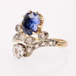 Bague ancienne saphir diamants duchesse
