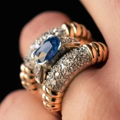Bague ancienne saphir diamants à godrons