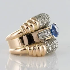 Bague ancienne saphir diamants à godrons