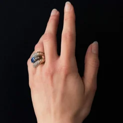 Bague ancienne saphir diamants à godrons