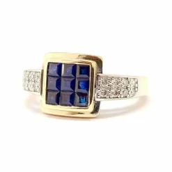 Bague ancienne saphirs calibrés diamants deux ors