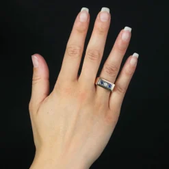Bague ancienne saphirs diamants chevalière