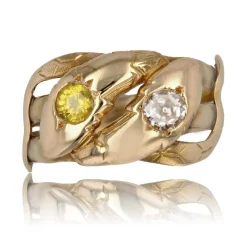 Bague ancienne serpents diamant et saphir jaune