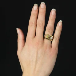 Bague ancienne serpents diamant et saphir jaune