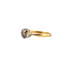Bague ancienne solitaire or et platine diamant brun