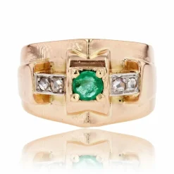 Bague ancienne tank émeraude diamants