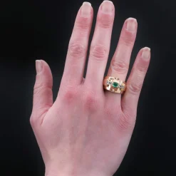 Bague ancienne tank émeraude diamants