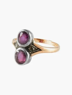 Bague Ancienne Toi & Moi Or Argent Grenats