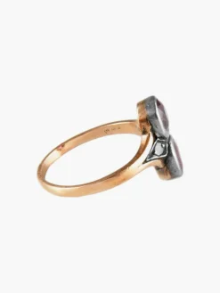 Bague Ancienne Toi & Moi Or Argent Grenats
