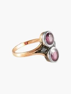 Bague Ancienne Toi & Moi Or Argent Grenats