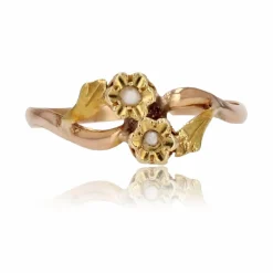 Bague ancienne Toi et Moi perles 2 ors