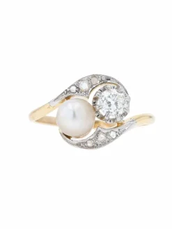 Bague ancienne toi et moi diamants perle fine