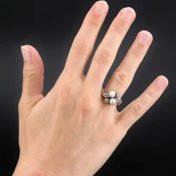 Bague ancienne toi et moi perles et diamants