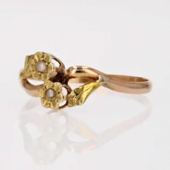 Bague ancienne Toi et Moi perles 2 ors