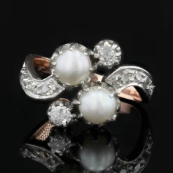 Bague ancienne toi et moi perles et diamants